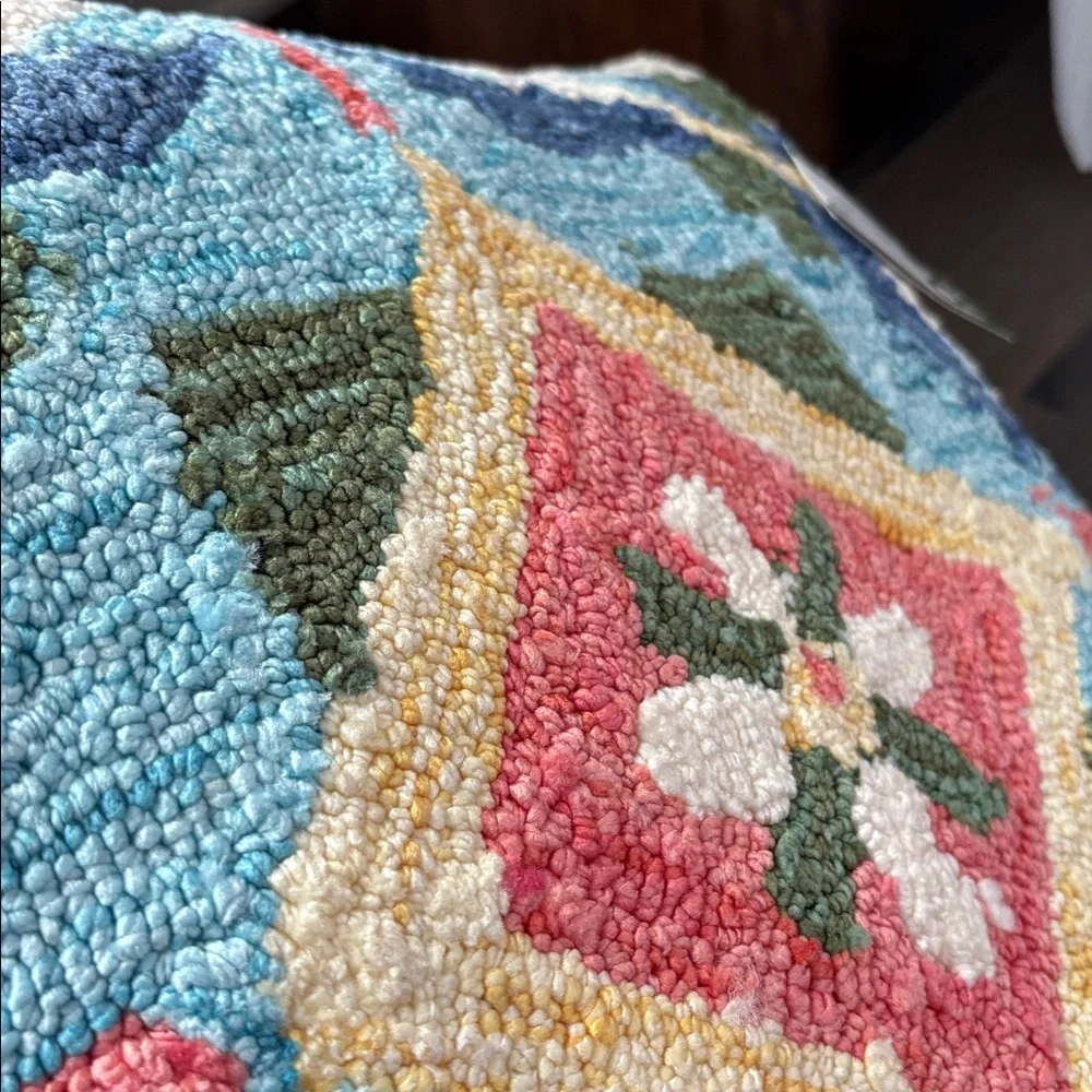 Place & Time “JoAnne’s” Yarn hooked floral, multicolor square pillow